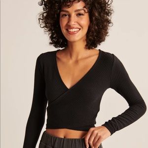 Abercrombie & Fitch ribbed long sleeve wrap top